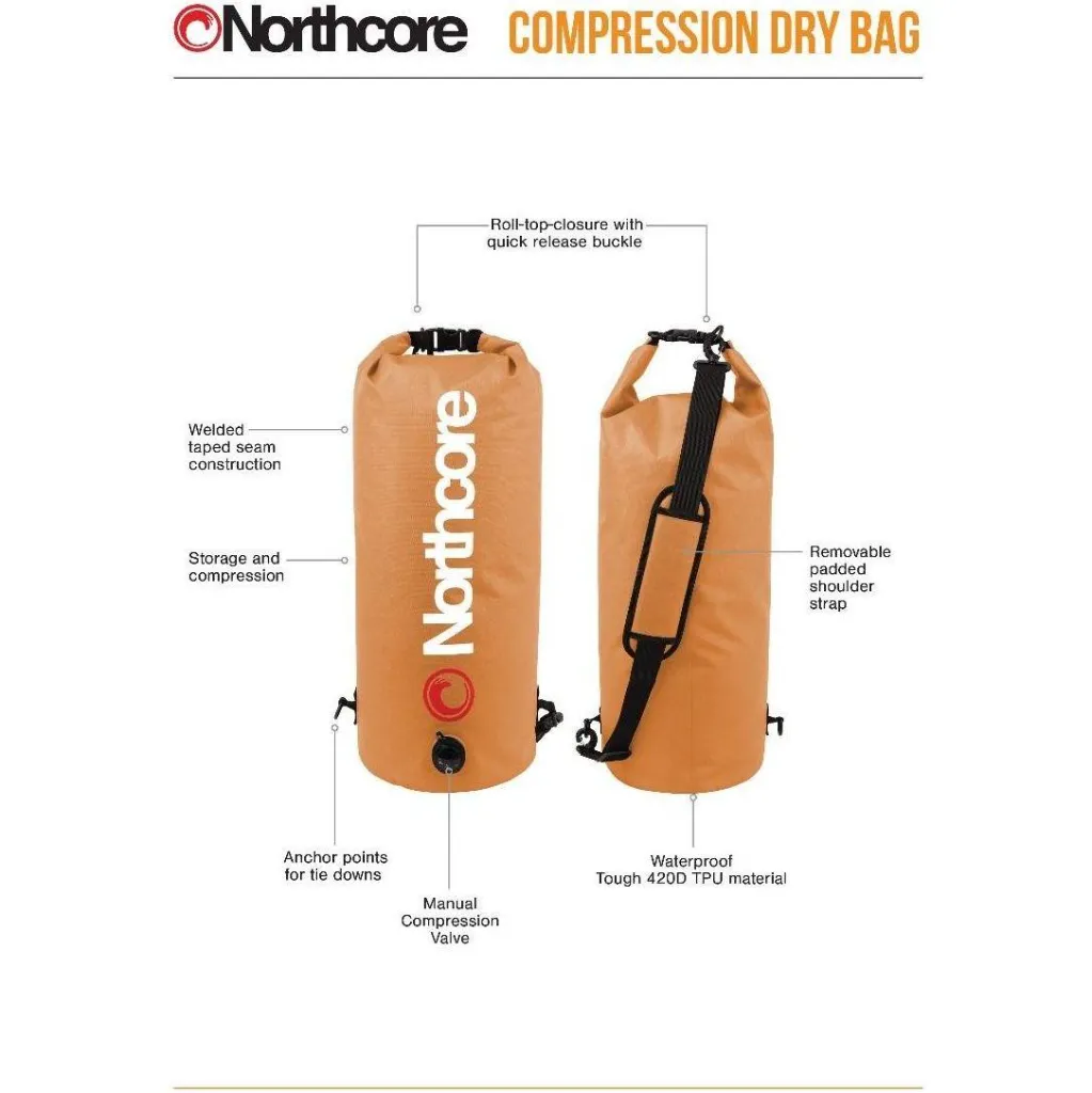 NC-COMP-30L | Sac Compression 30L Northcore Waterproof Grande Capacité – Northcore - Orange 1.webp