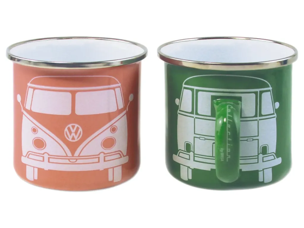 VOLKSWAGEN BUS VW T1 Combi Tasse émaillé, 2 pièces, 350ml - rose/vert