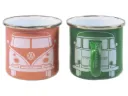 VOLKSWAGEN BUS VW T1 Combi Tasse émaillé, 2 pièces, 350ml - rose/vert