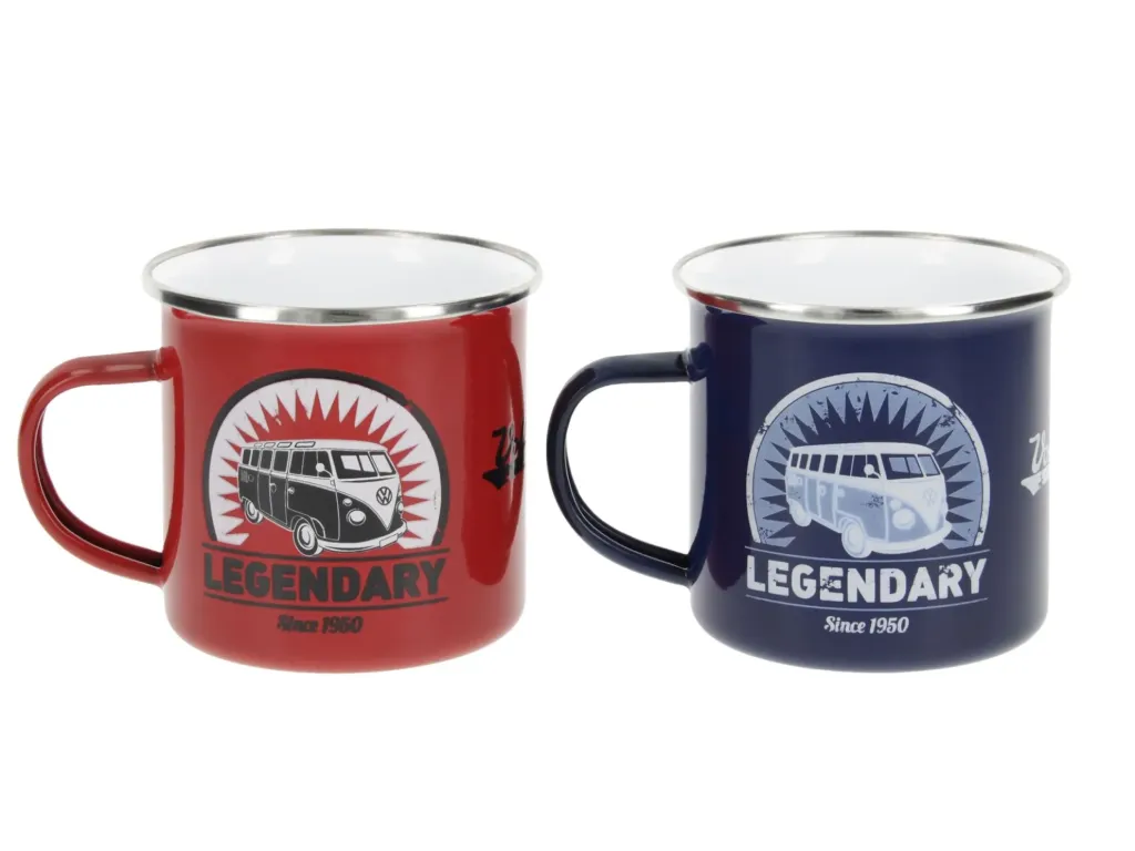 [BUTA23] VOLKSWAGEN BUS VW T1 Combi Tasse émaillé, 2 pièces, 350ml - bleu/rouge
