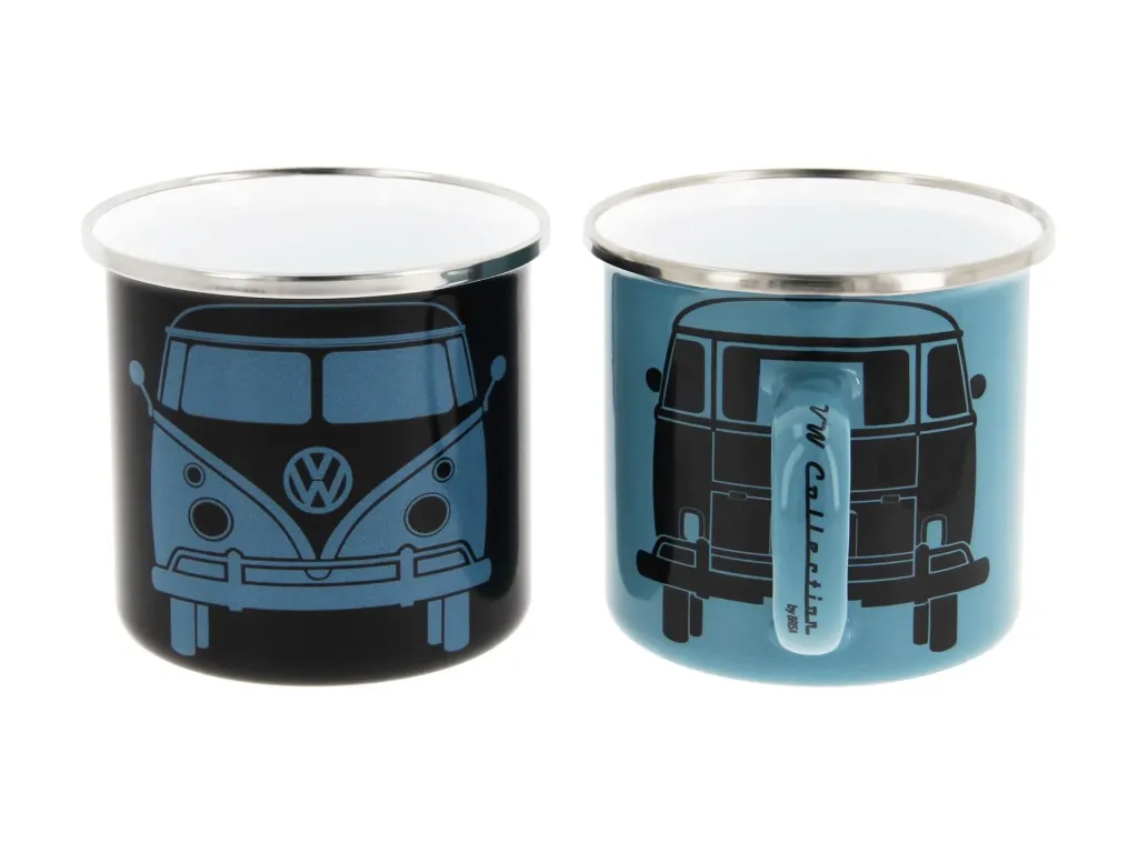 VOLKSWAGEN BUS VW T1 Combi Tasse émaillé, 2 pièces, 350ml - bleu/gris