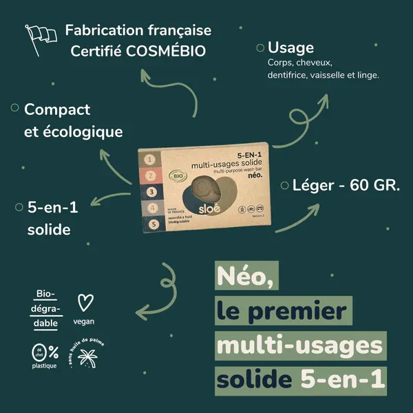 Néo Multi-usages Solide 5-en-1 – Sloé Nature (100g)